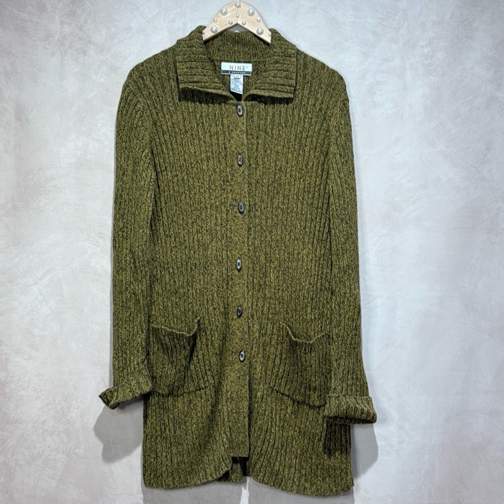 Vintage Nine & Co Ribbed Knit Cardigan Olive Green Marled, Whimsigoth Fairycore